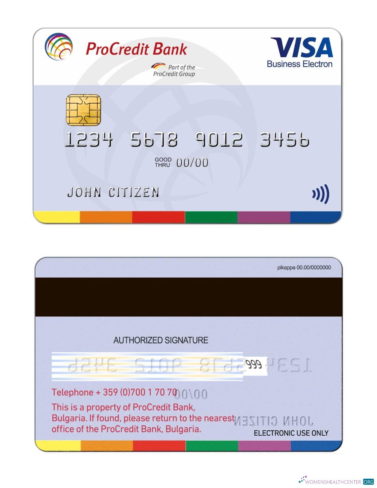 Download Bulgaria ProCredit bank Visa Electron card Photoshop template